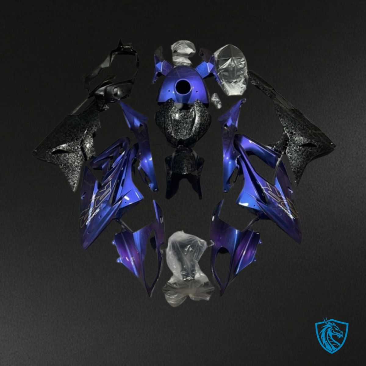 BMW S1000RR (2015-2018) Glossy Blue & Black Carbon Fabric Fairing Kit - Aftermarket ABS Bodywork