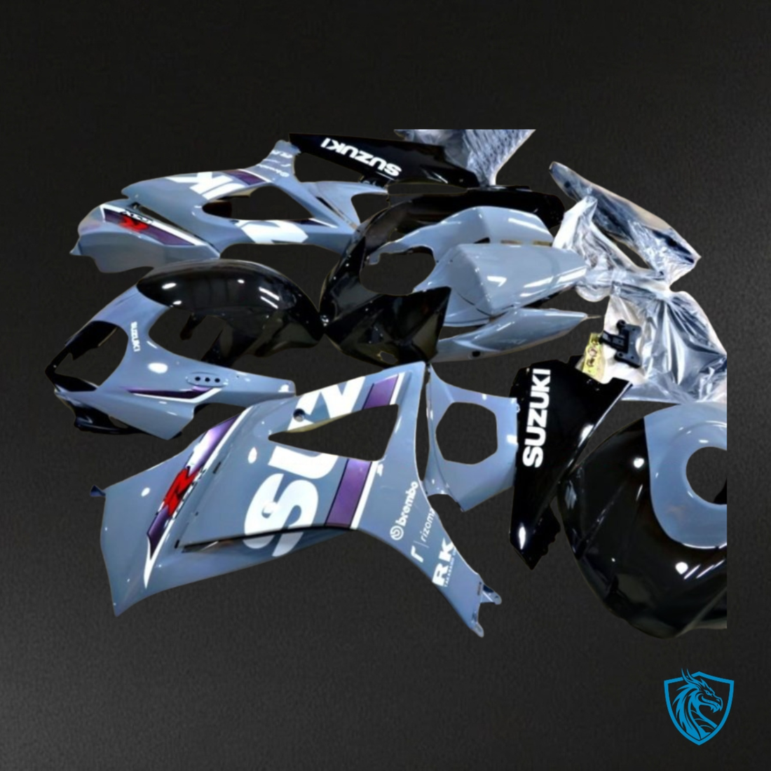 Suzuki GSXR1000 (2007-2008) Gray, Black & White Fairing Kit - Aftermarket ABS Bodywork