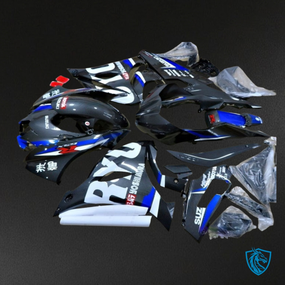 Suzuki GSXR1000 (2017-2020) Black & Blue Carbon Fiber Fairing Kit - Aftermarket ABS Bodywork