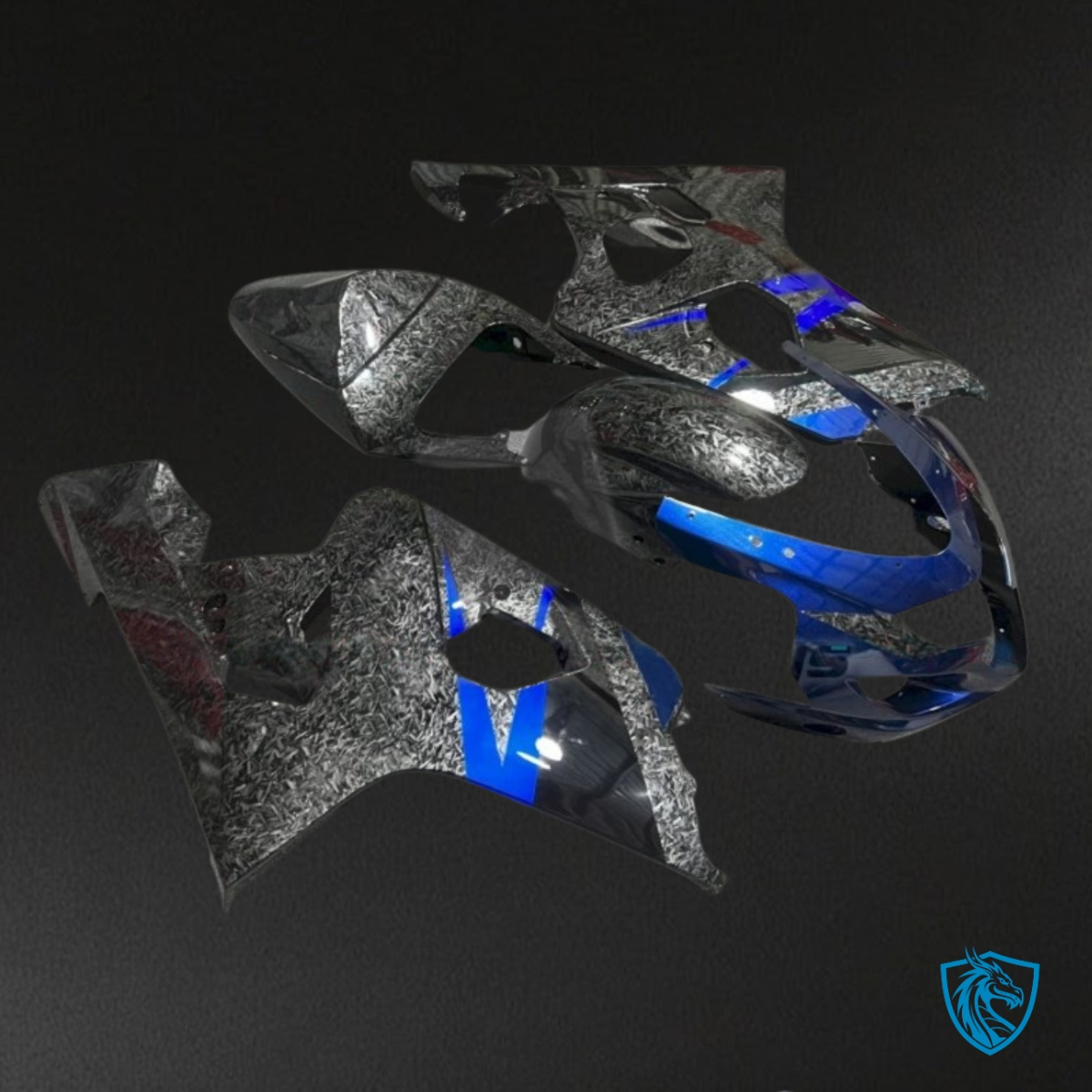 Suzuki GSXR600/750 (2004-2005) Black, Gray & Blue Carbon Fiber - Custom ABS Fairing Kit