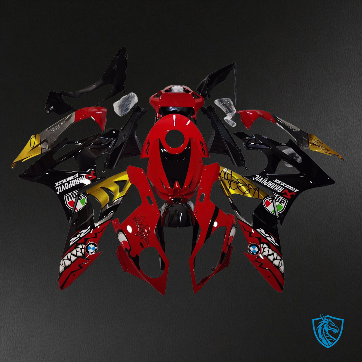 BMW S1000RR (2009-2014) Black Red & Yellow Shark - Custom ABS Fairing Kit