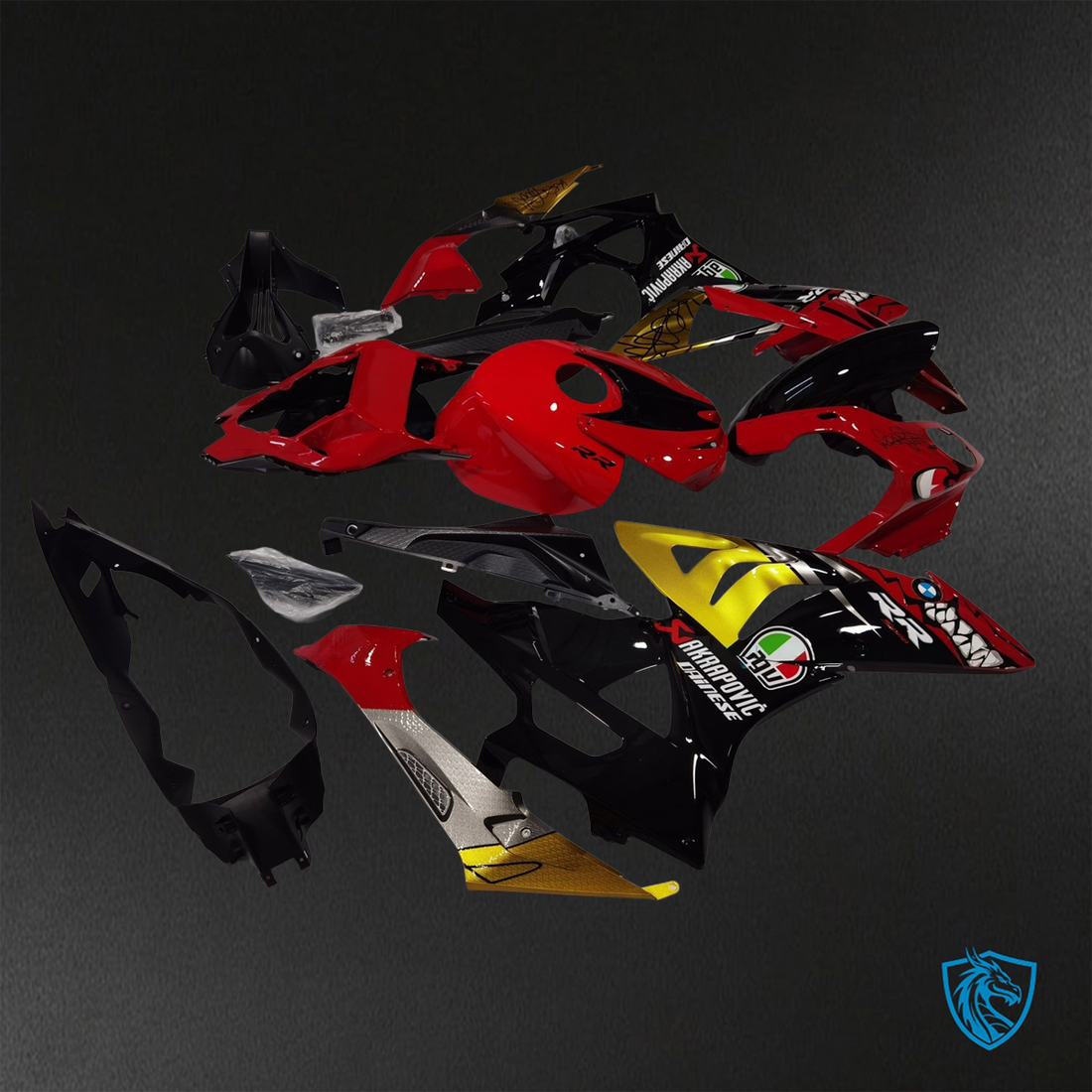 BMW S1000RR (2009-2014) Black Red & Yellow Shark - Custom ABS Fairing Kit