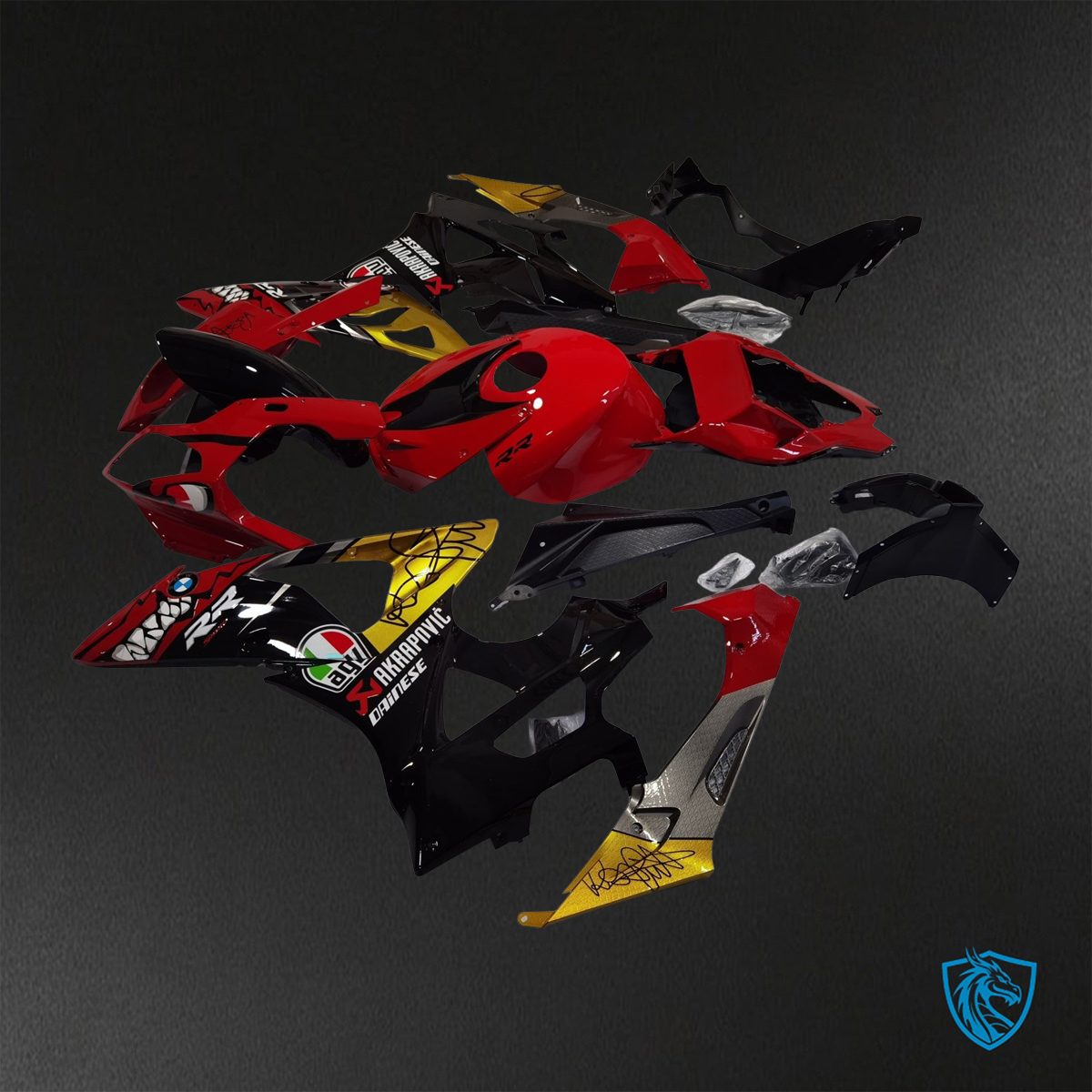 BMW S1000RR (2009-2014) Black Red & Yellow Shark - Custom ABS Fairing Kit