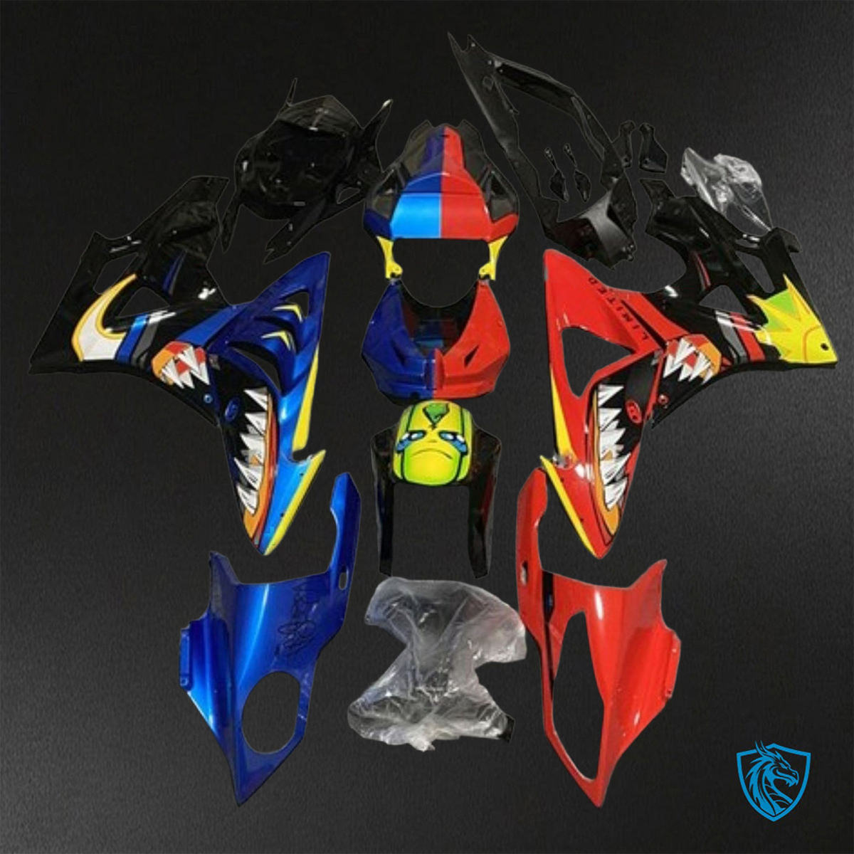 BMW S1000RR HP4 (2009-2014) Black, Blue, Red & Yellow Shark Fairings Kit - Aftermarket ABS Bodywork