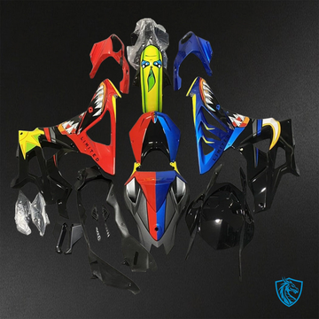 BMW S1000RR HP4 (2009-2014) Black, Blue, Red & Yellow Shark Fairings Kit - Aftermarket ABS Bodywork