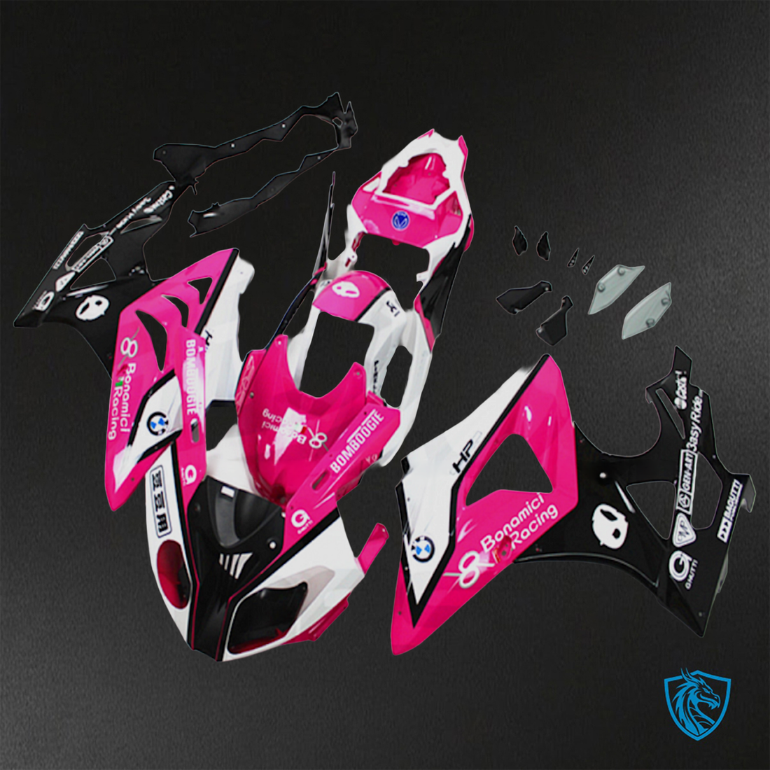 BMW S1000RR HP4 (2009-2014) Gloss Pink, White & Black - Custom ABS Fairing Kit