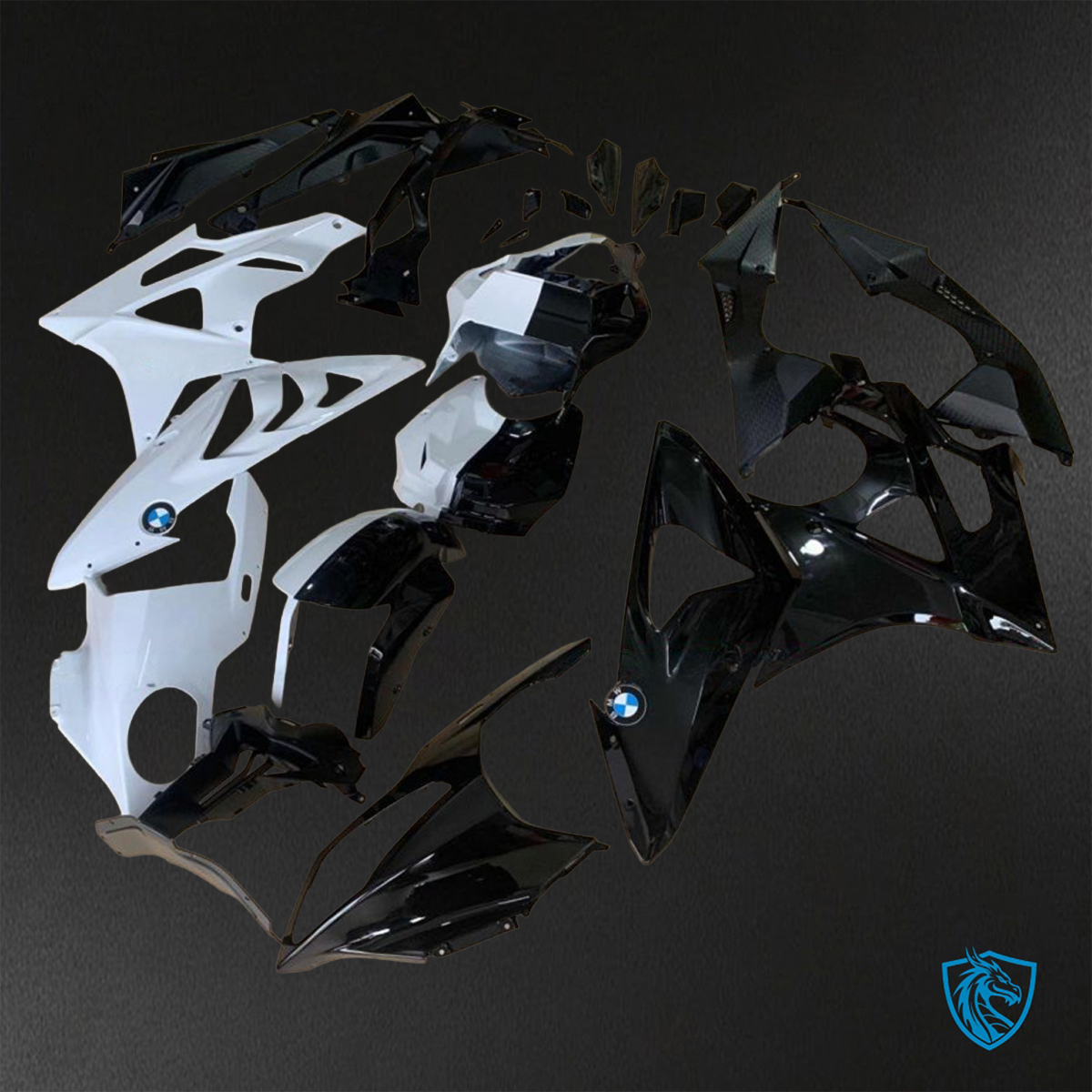 BMW S1000RR HP4 (2009-2014) White & Black Fairings Kit - Aftermarket ABS Bodywork