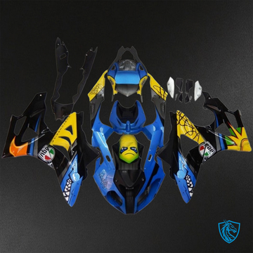 BMW S1000RR HP4 (2009-2014) Yellow Blue & Black Shark Fairings Kit - Aftermarket ABS Bodywork