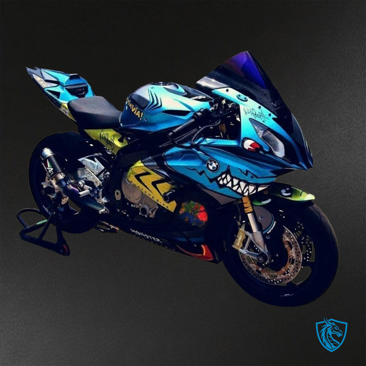 BMW S1000RR HP4 (2009-2014) Yellow Blue & Black Shark Fairings Kit - Aftermarket ABS Bodywork