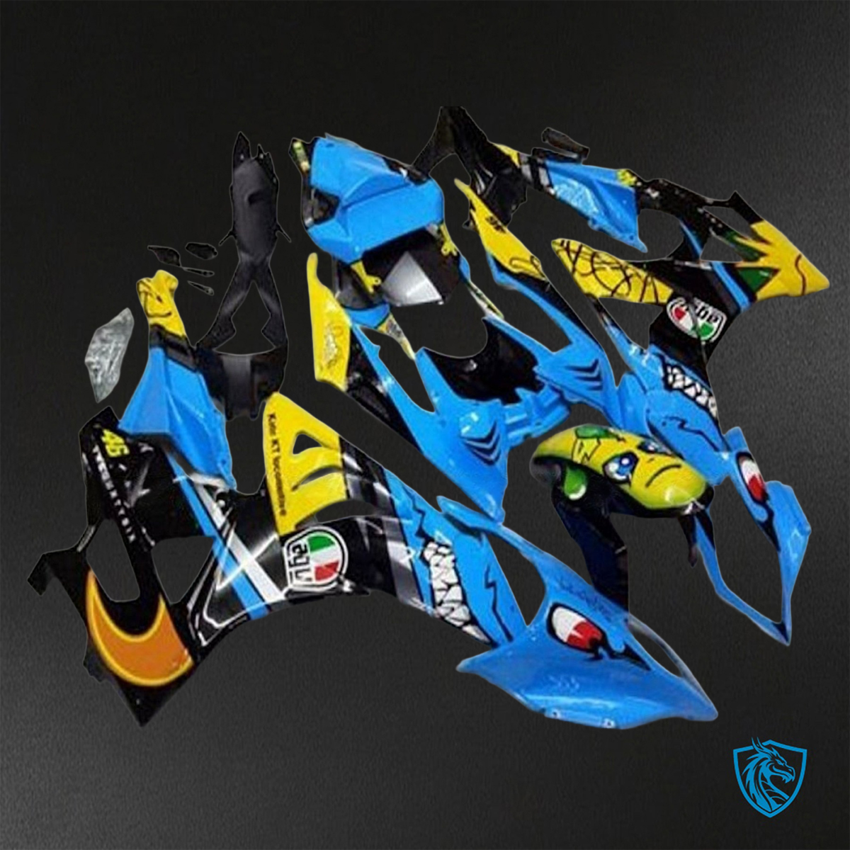 BMW S1000RR HP4 (2009-2014) Yellow Blue & Black Shark Fairings Kit - Aftermarket ABS Bodywork