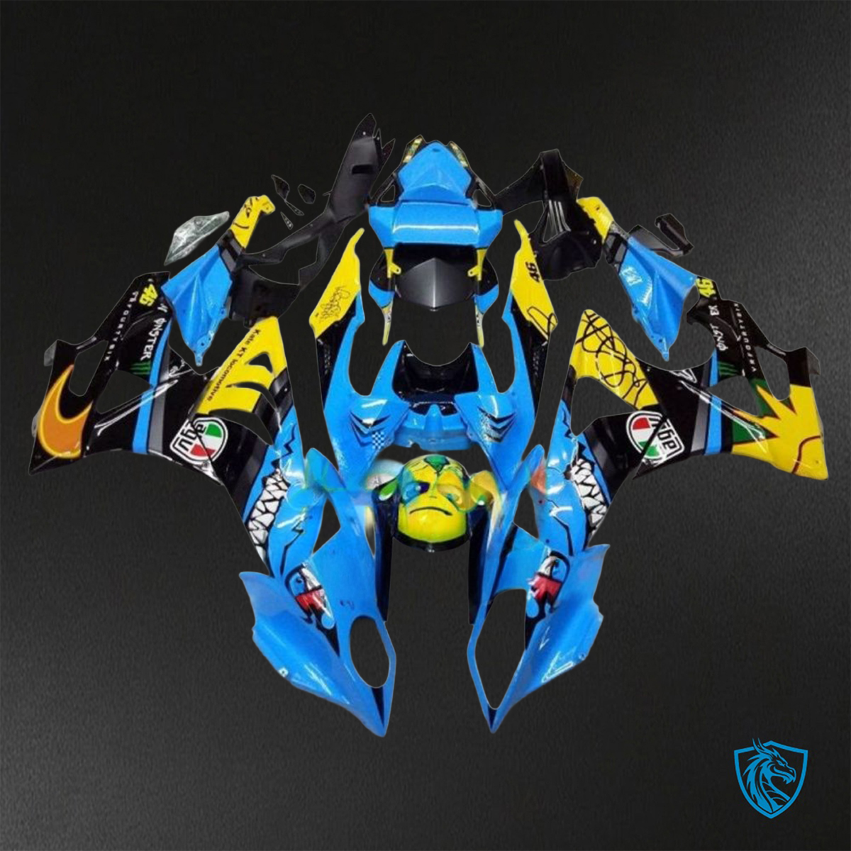 BMW S1000RR HP4 (2009-2014) Yellow Blue & Black Shark Fairings Kit - Aftermarket ABS Bodywork