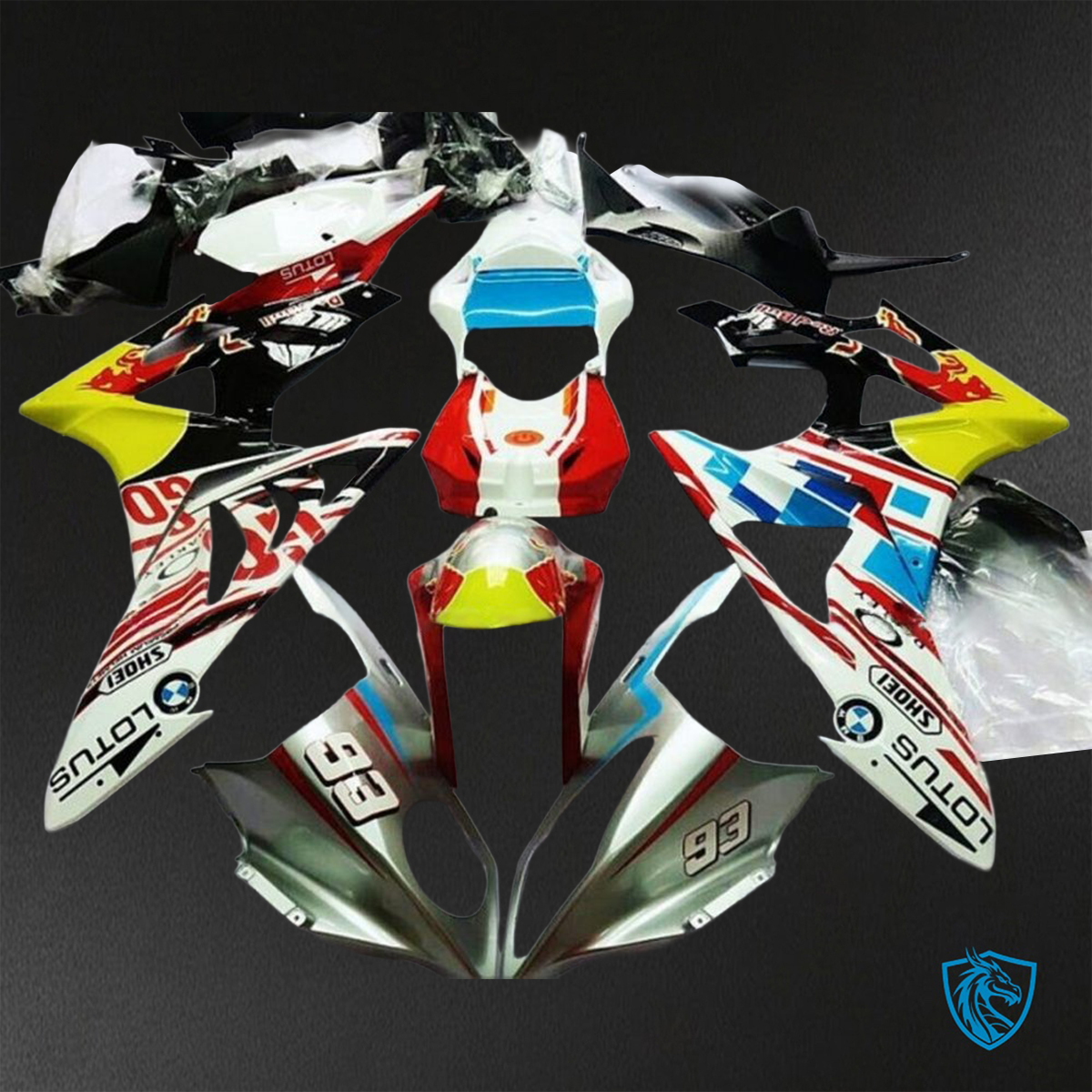BMW S1000RR HP4 (2009-2014) Black, Blue, Yellow, White & Red Bull - Custom ABS Fairing Kit