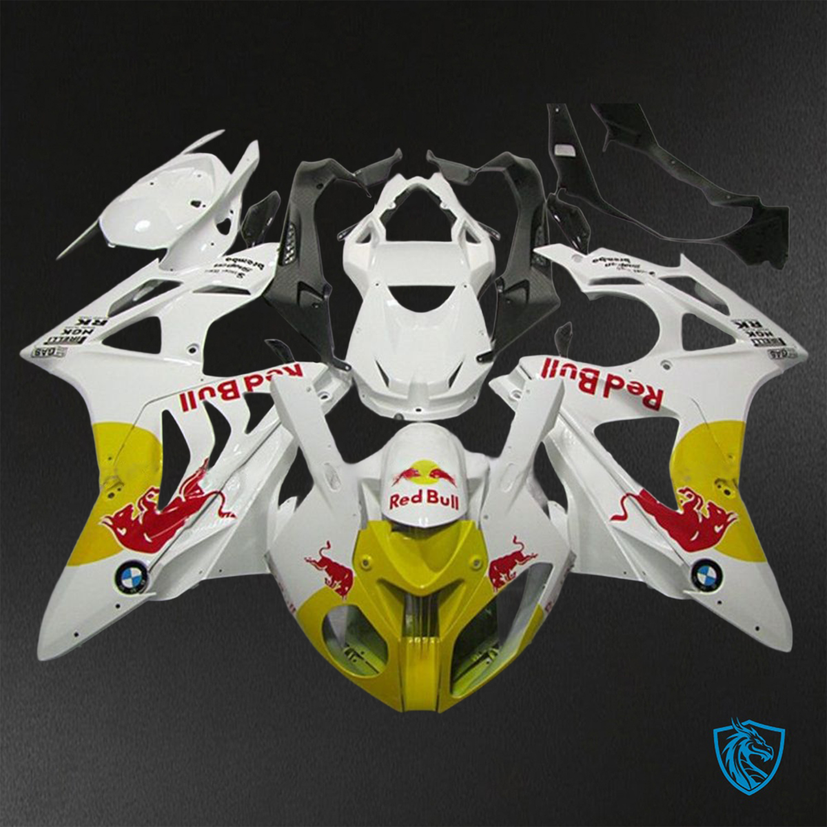 BMW S1000RR HP4 (2009-2014) White, Yellow & Red Bull Fairings Kit - Aftermarket ABS Bodywork