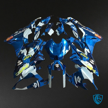 BMW S1000RR (2015-2018) White, Black & Blue with Spots - Custom ABS Fairing Kit