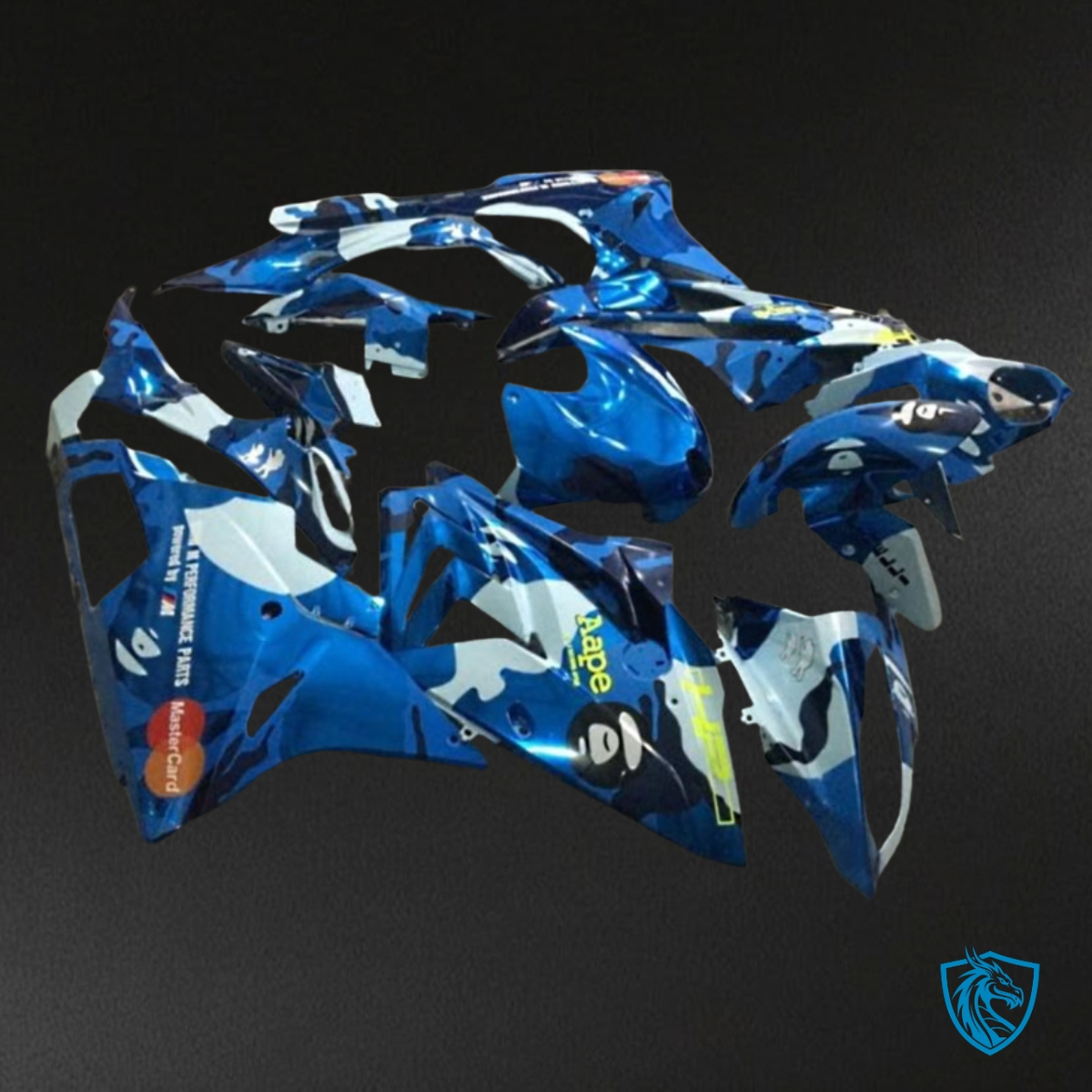 BMW S1000RR (2015-2018) White, Black & Blue with Spots - Custom ABS Fairing Kit