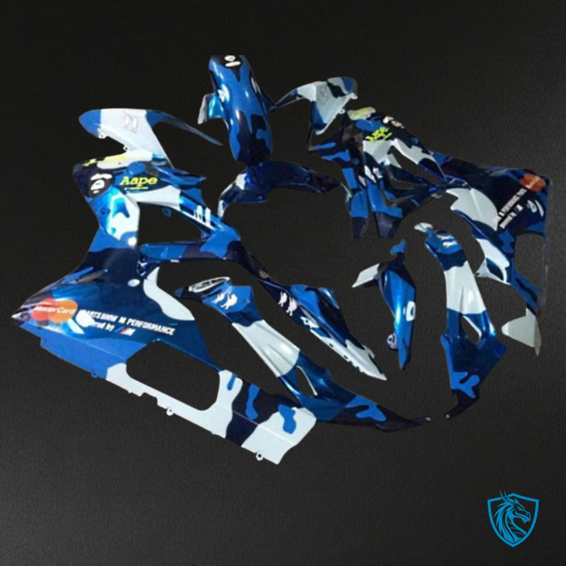 BMW S1000RR (2015-2018) White, Black & Blue with Spots - Custom ABS Fairing Kit