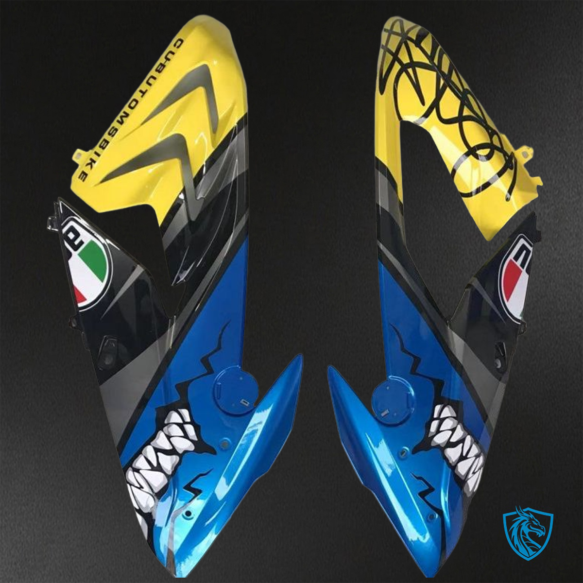 BMW S1000RR (2015-2018) HP4 (2017-2018) Blue, Yellow & Black Shark - Custom ABS Fairing Kit