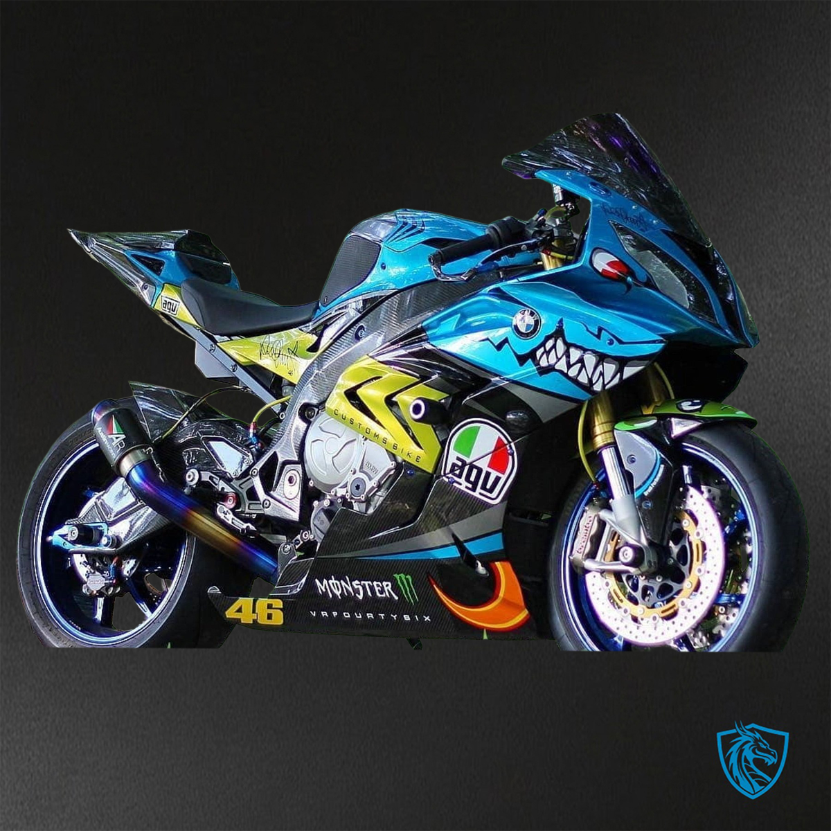 BMW S1000RR (2015-2018) HP4 (2017-2018) Blue, Yellow & Black Shark - Custom ABS Fairing Kit