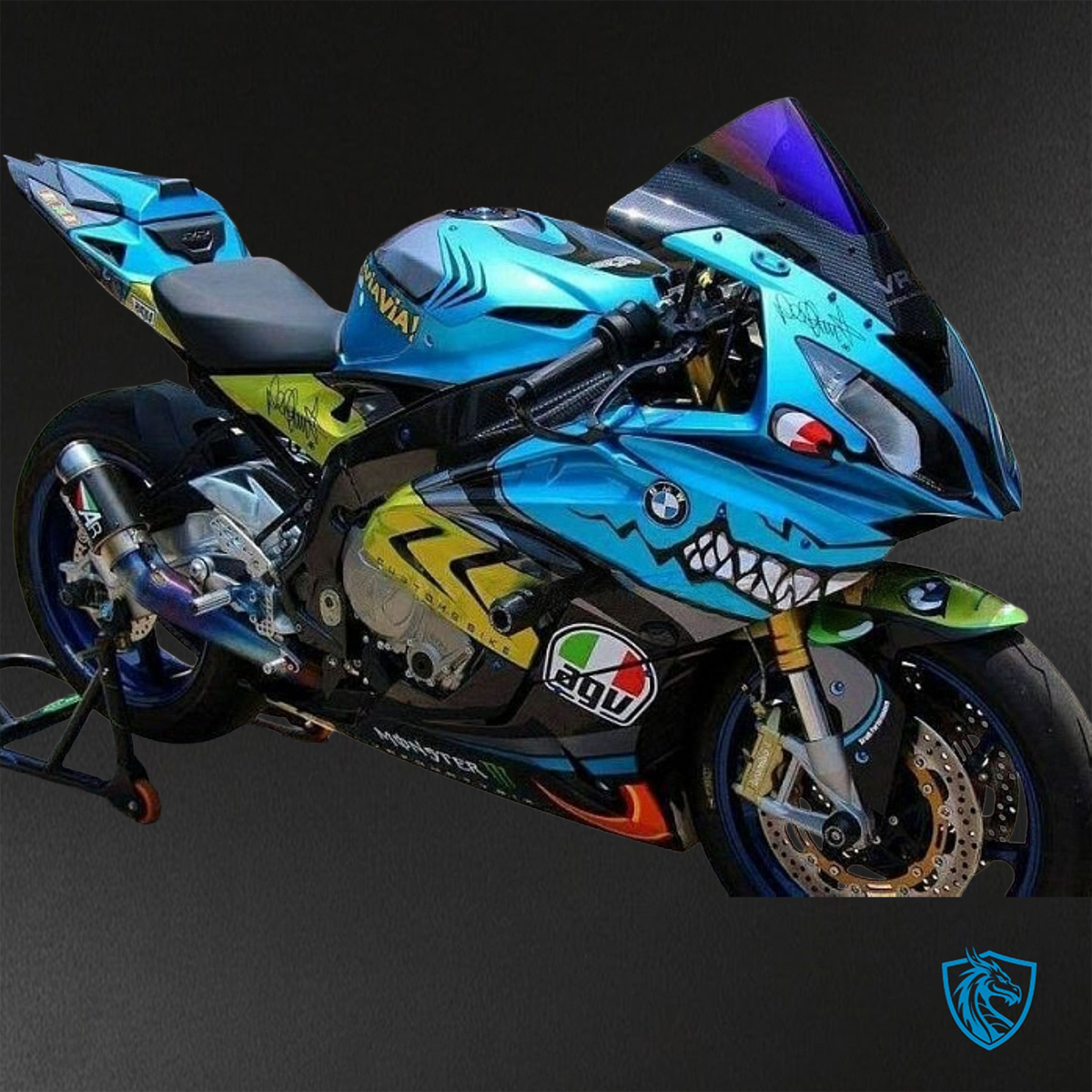 BMW S1000RR (2015-2018) HP4 (2017-2018) Blue, Yellow & Black Shark - Custom ABS Fairing Kit
