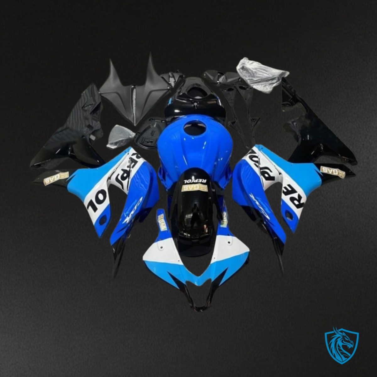 Honda CBR600RR (2007-2008) Repsol Black, Blue & White - Custom ABS Fairing Kit