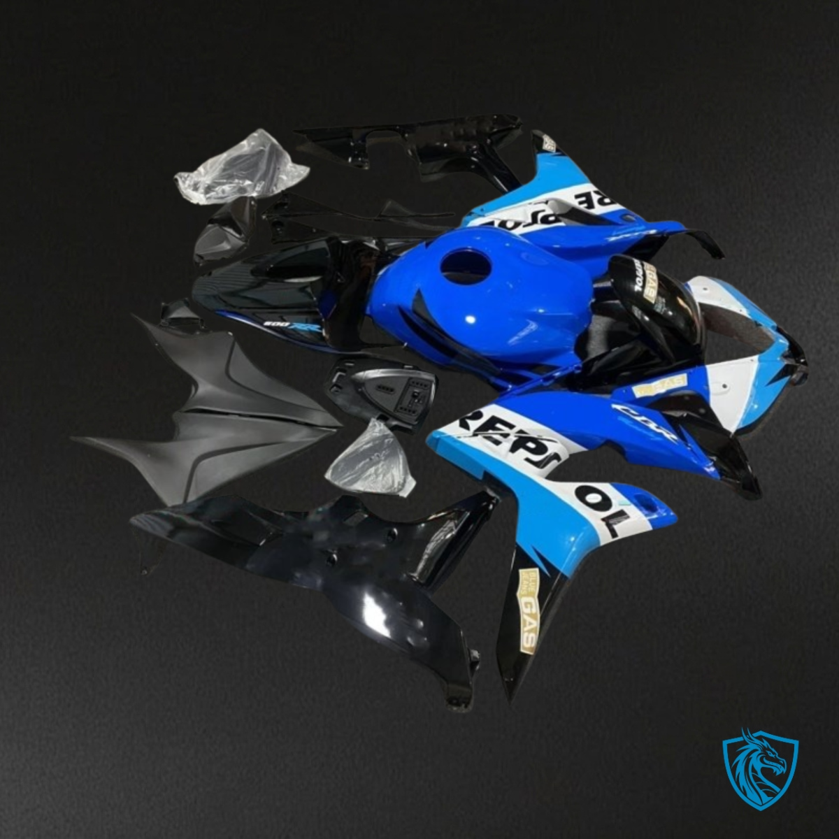 Honda CBR600RR (2007-2008) Repsol Black, Blue & White - Custom ABS Fairing Kit