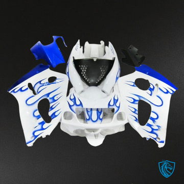 Suzuki GSXR600/750 (1997-2000) White & Blue Flame - Custom ABS Fairing Kit