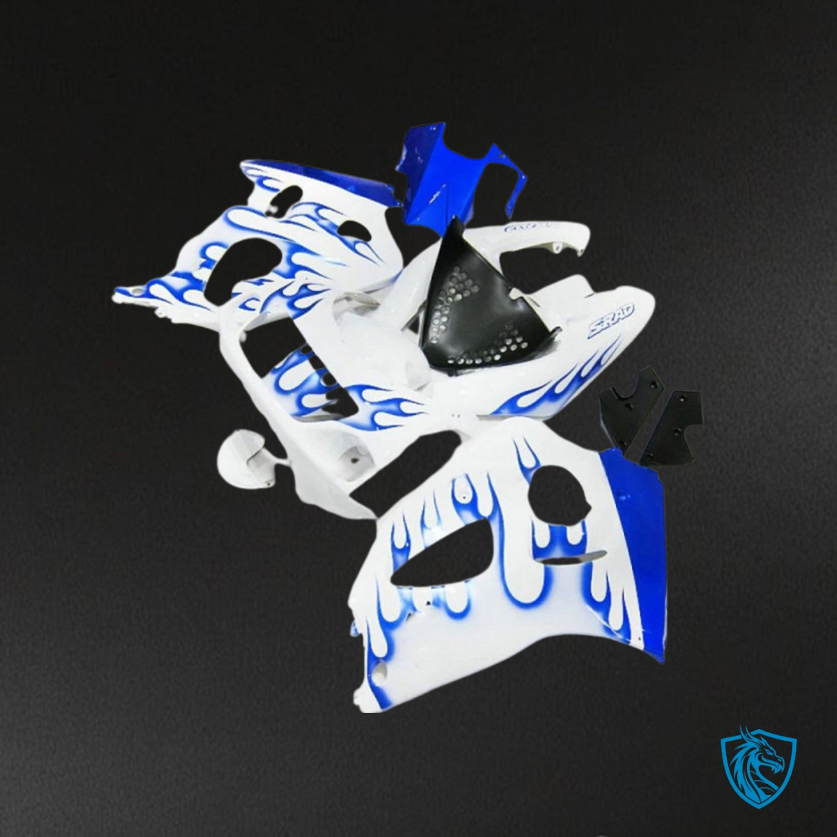 Suzuki GSXR600/750 (1997-2000) White & Blue Flame - Custom ABS Fairing Kit