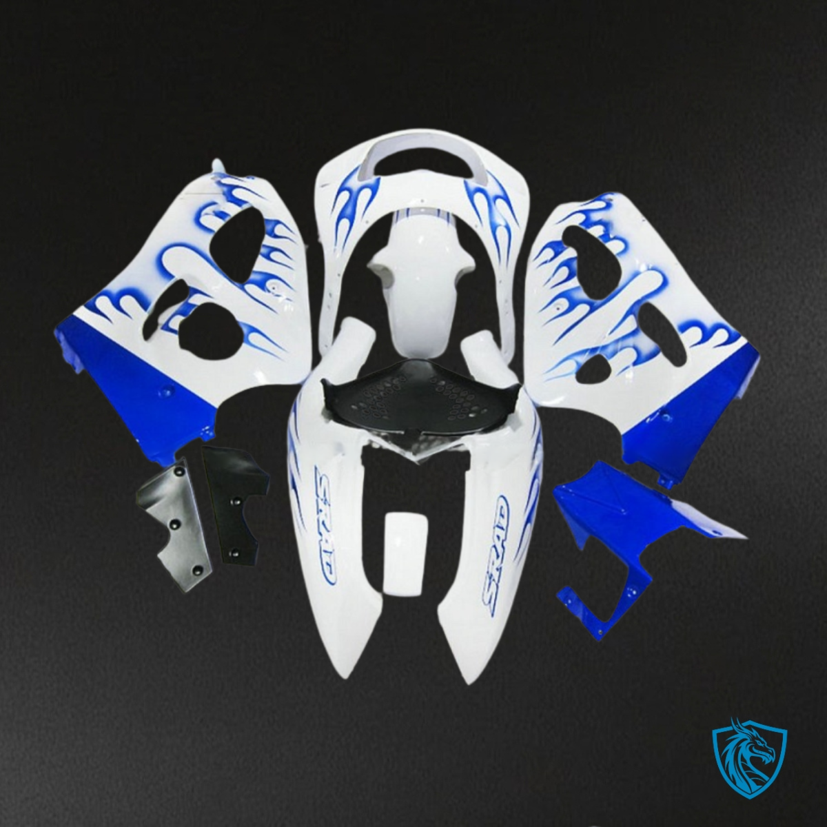 Suzuki GSXR600/750 (1997-2000) White & Blue Flame - Custom ABS Fairing Kit