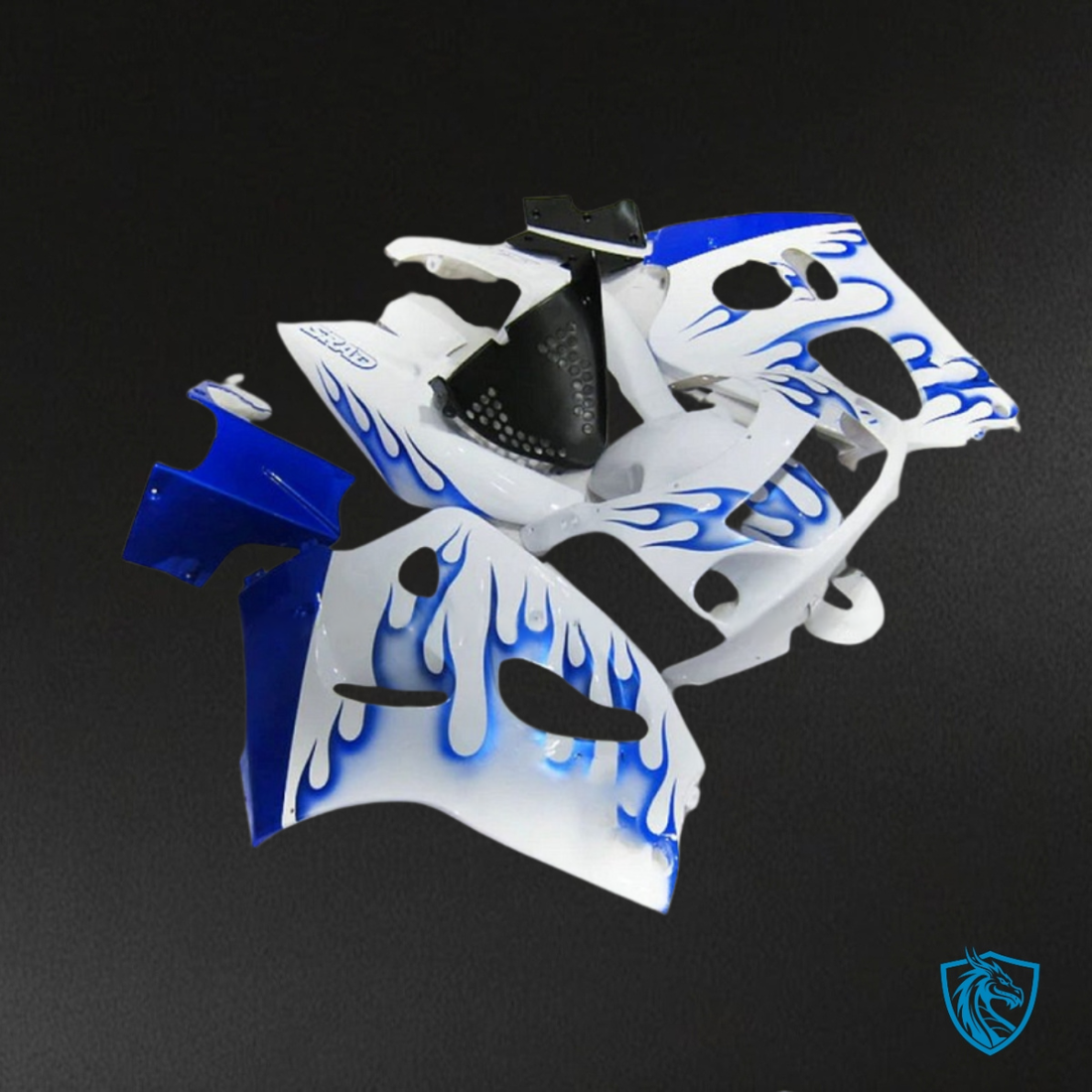 Suzuki GSXR600/750 (1997-2000) White & Blue Flame - Custom ABS Fairing Kit