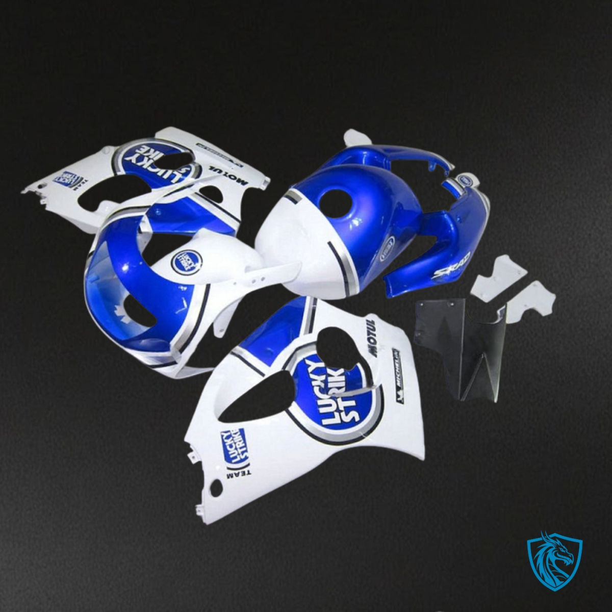 Suzuki GSXR600/750 (1997-2000) White & Blue Lucky Strike - MERGEment Motorcycle Fairings Kit