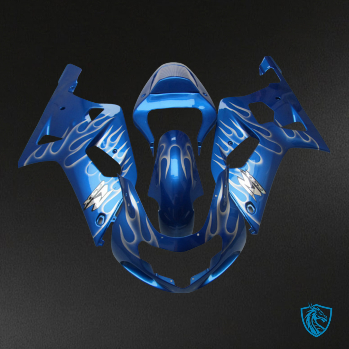 Suzuki GSXR600/750 (2001-2003) Blue & Silver Flame Fairing Kit - Aftermarket ABS Bodywork