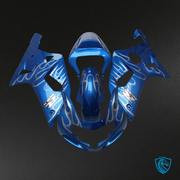 Suzuki GSXR600/750 (2001-2003) Blue & Silver Flame Fairing Kit - Aftermarket ABS Bodywork