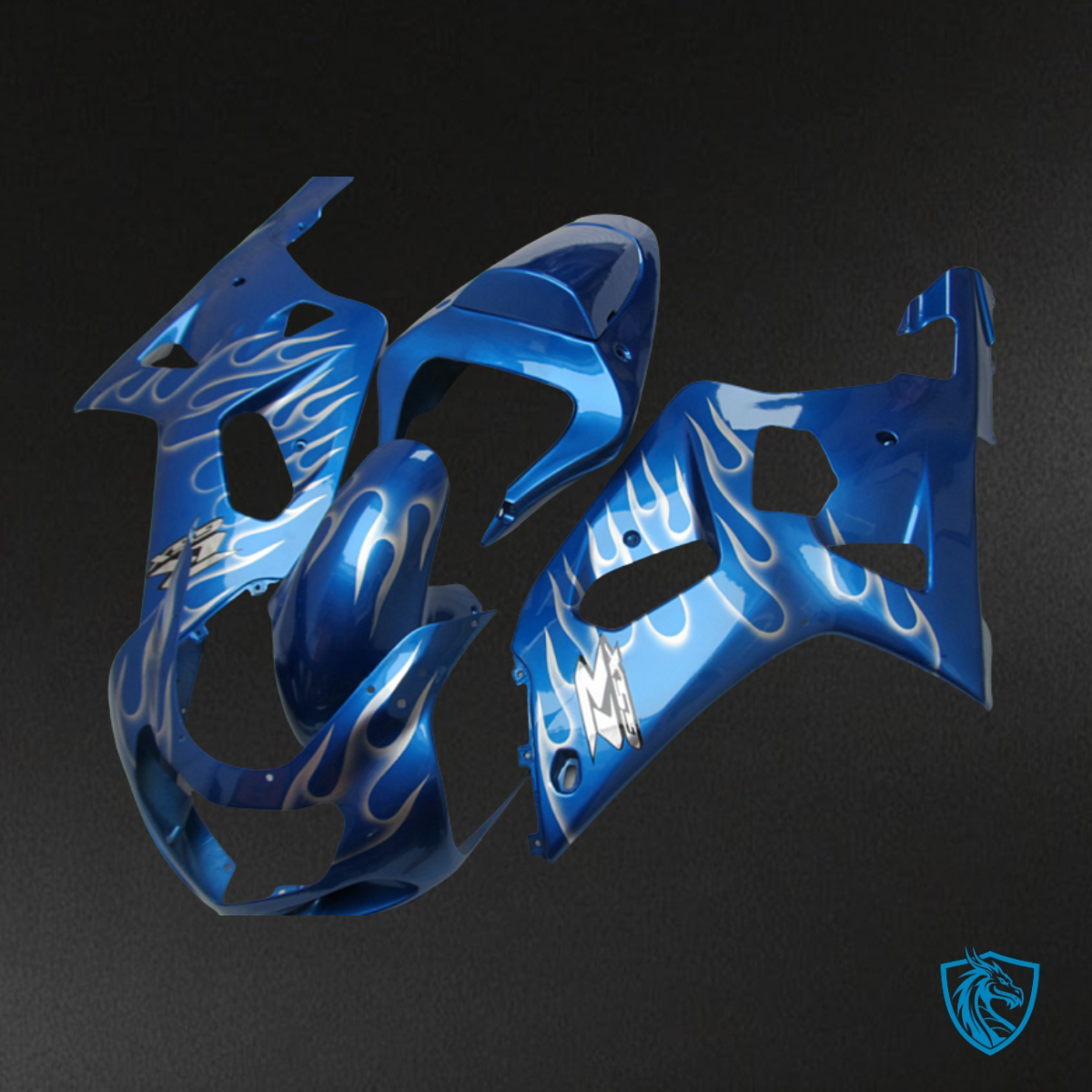 Suzuki GSXR600/750 (2001-2003) Blue & Silver Flame Fairing Kit - Aftermarket ABS Bodywork