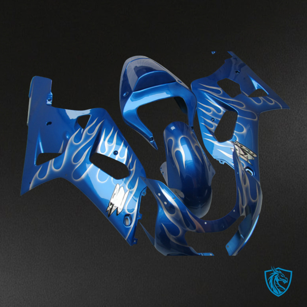 Suzuki GSXR600/750 (2001-2003) Blue & Silver Flame Fairing Kit - Aftermarket ABS Bodywork