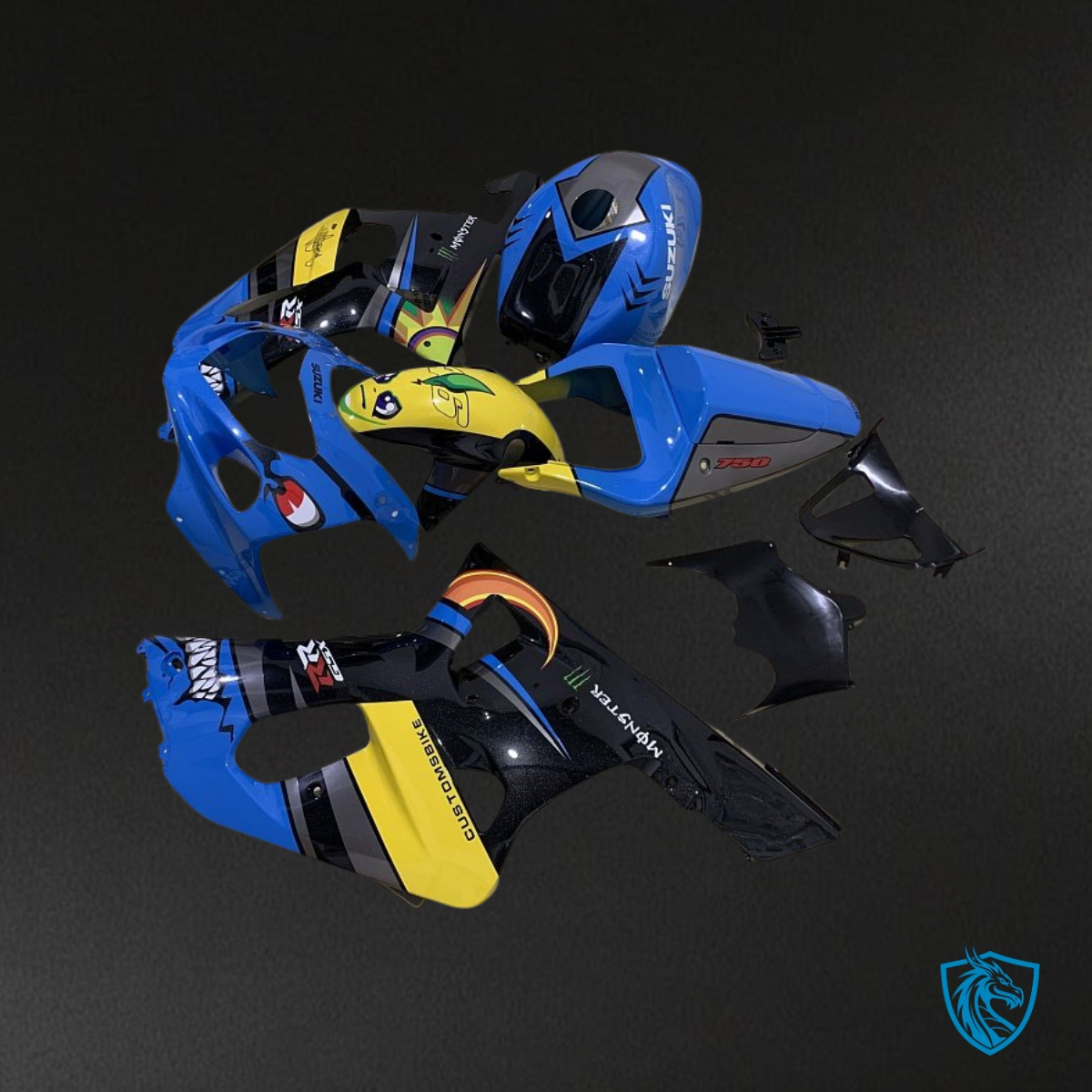 Suzuki GSXR600/750 (2001-2003) Blue, Yellow & Black Shark - MERGEment Motorcycle Fairings Kit