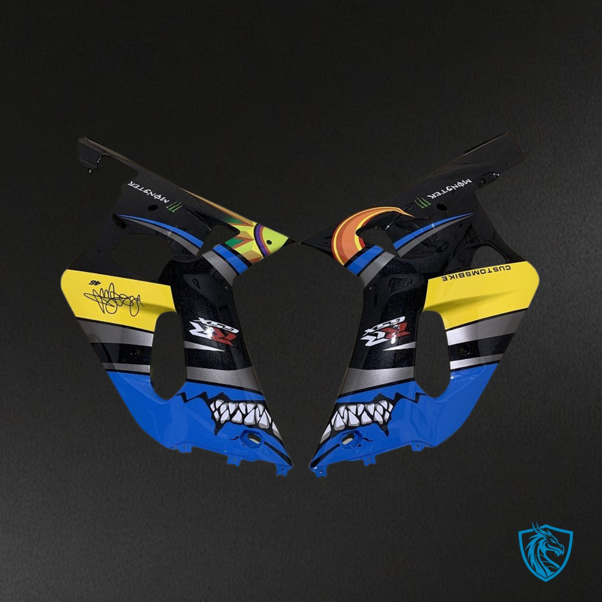 Suzuki GSXR600/750 (2001-2003) Blue, Yellow & Black Shark - MERGEment Motorcycle Fairings Kit