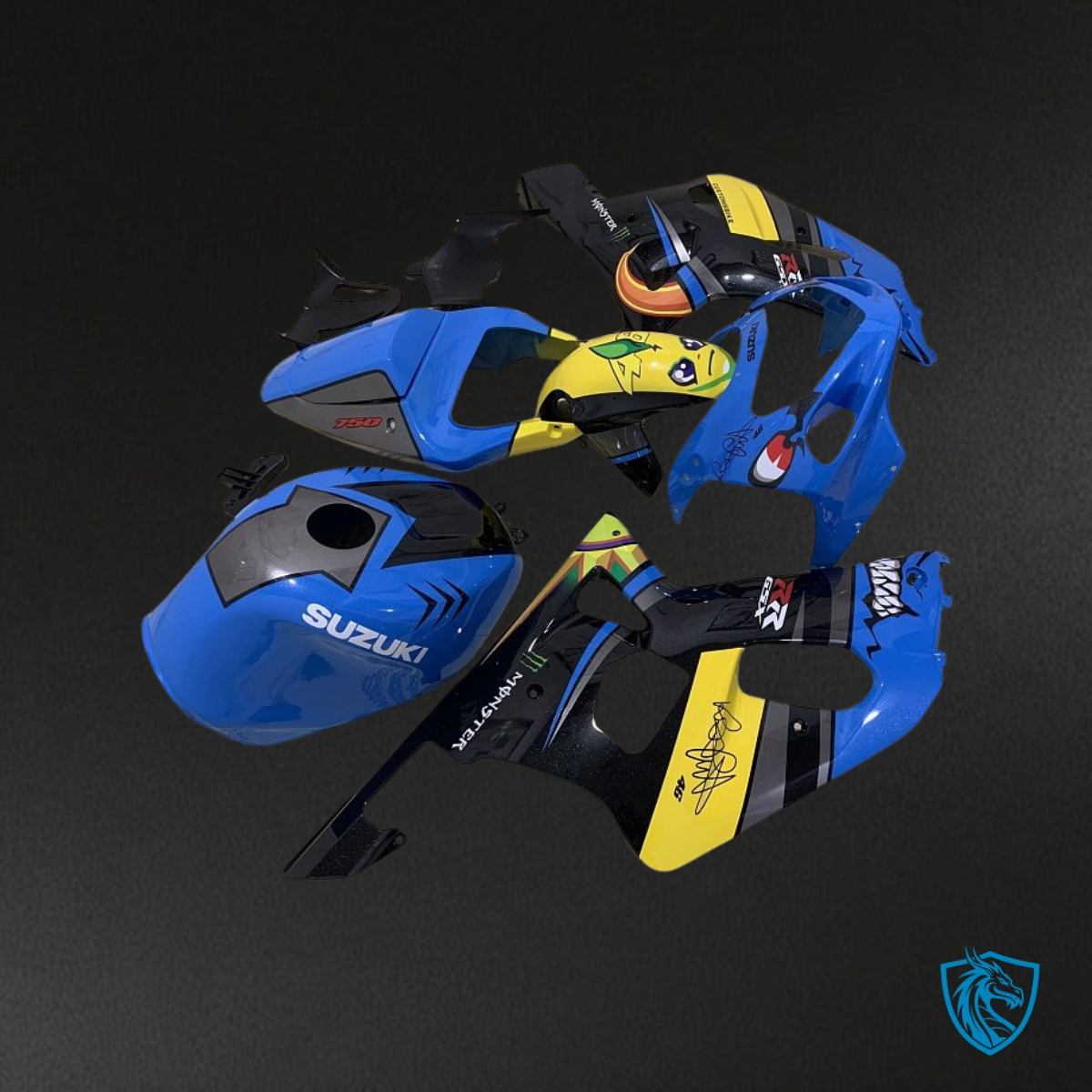 Suzuki GSXR600/750 (2001-2003) Blue, Yellow & Black Shark - MERGEment Motorcycle Fairings Kit