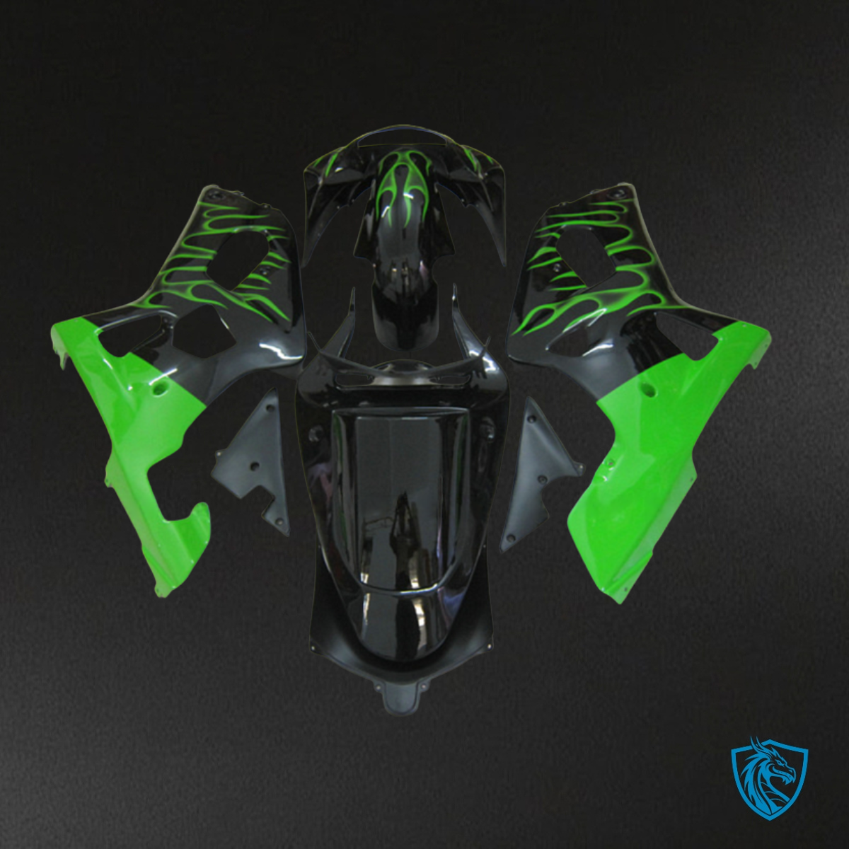Suzuki GSXR600/750 (2001-2003) Black & Green Flame - Custom ABS Fairing Kit