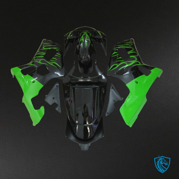 Suzuki GSXR600/750 (2001-2003) Black & Green Flame - Custom ABS Fairing Kit