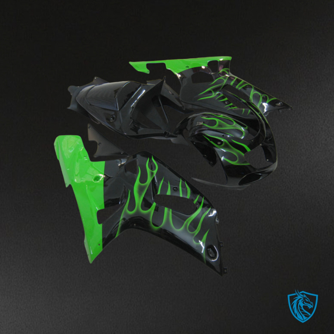 Suzuki GSXR600/750 (2001-2003) Black & Green Flame - Custom ABS Fairing Kit