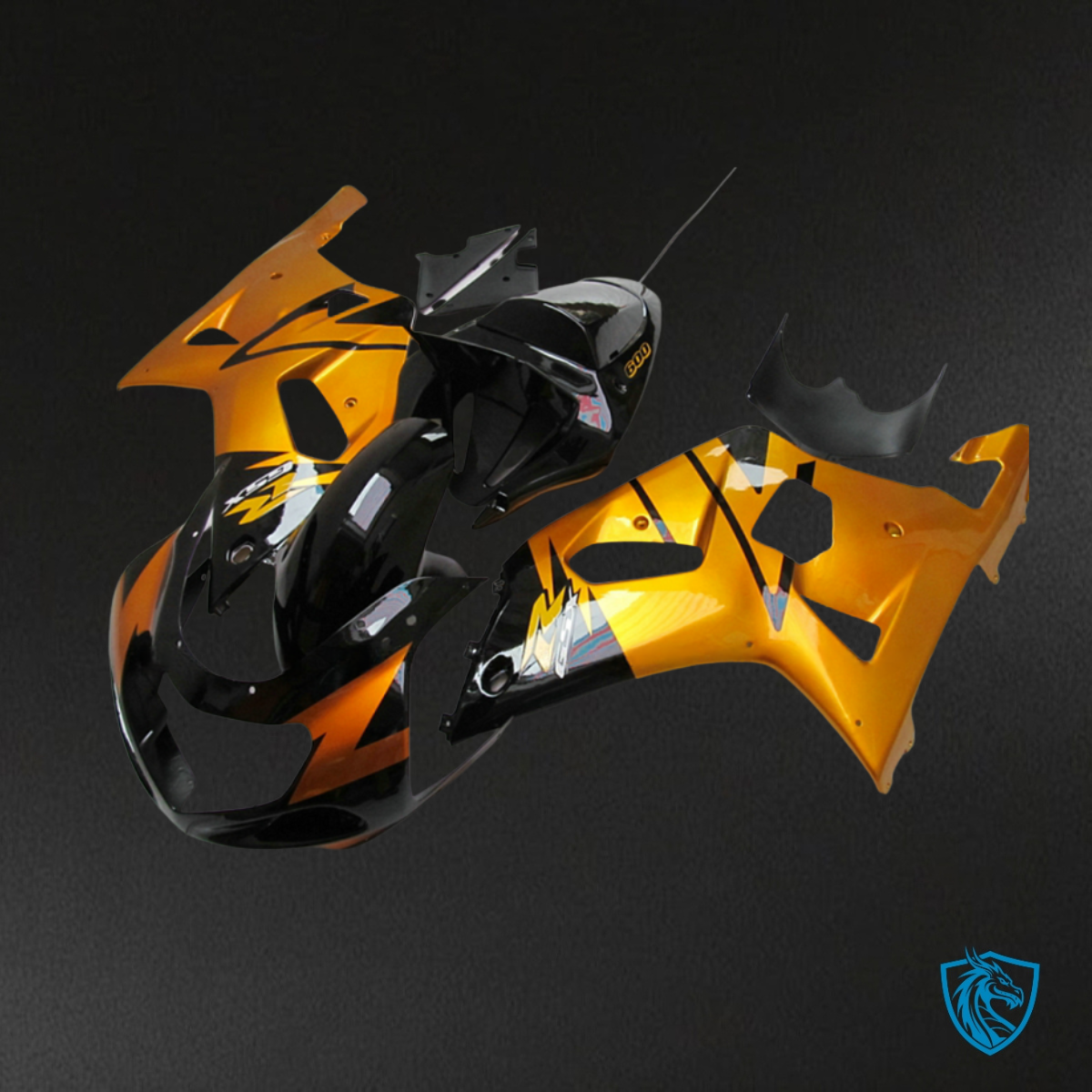 Suzuki GSXR600/750 (2001-2003) Black & Gold Fairing Kit | ABS Bodywork