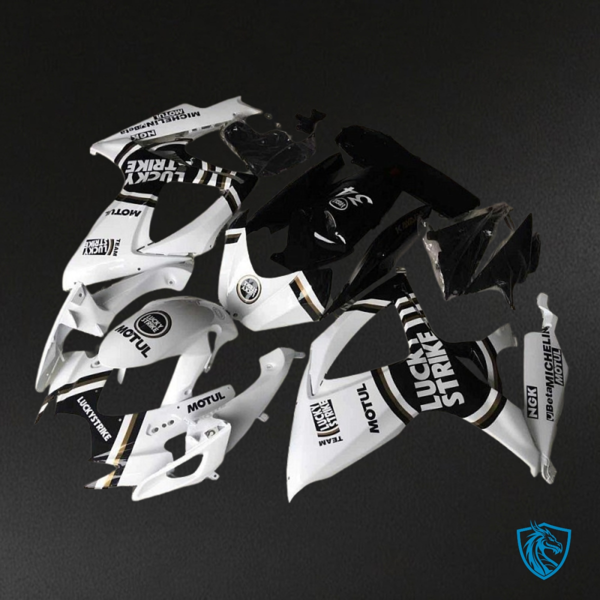 Suzuki GSXR600/750 (2006-2007) White & Black Lucky Strike Fairings Kit | ABS Bodywork