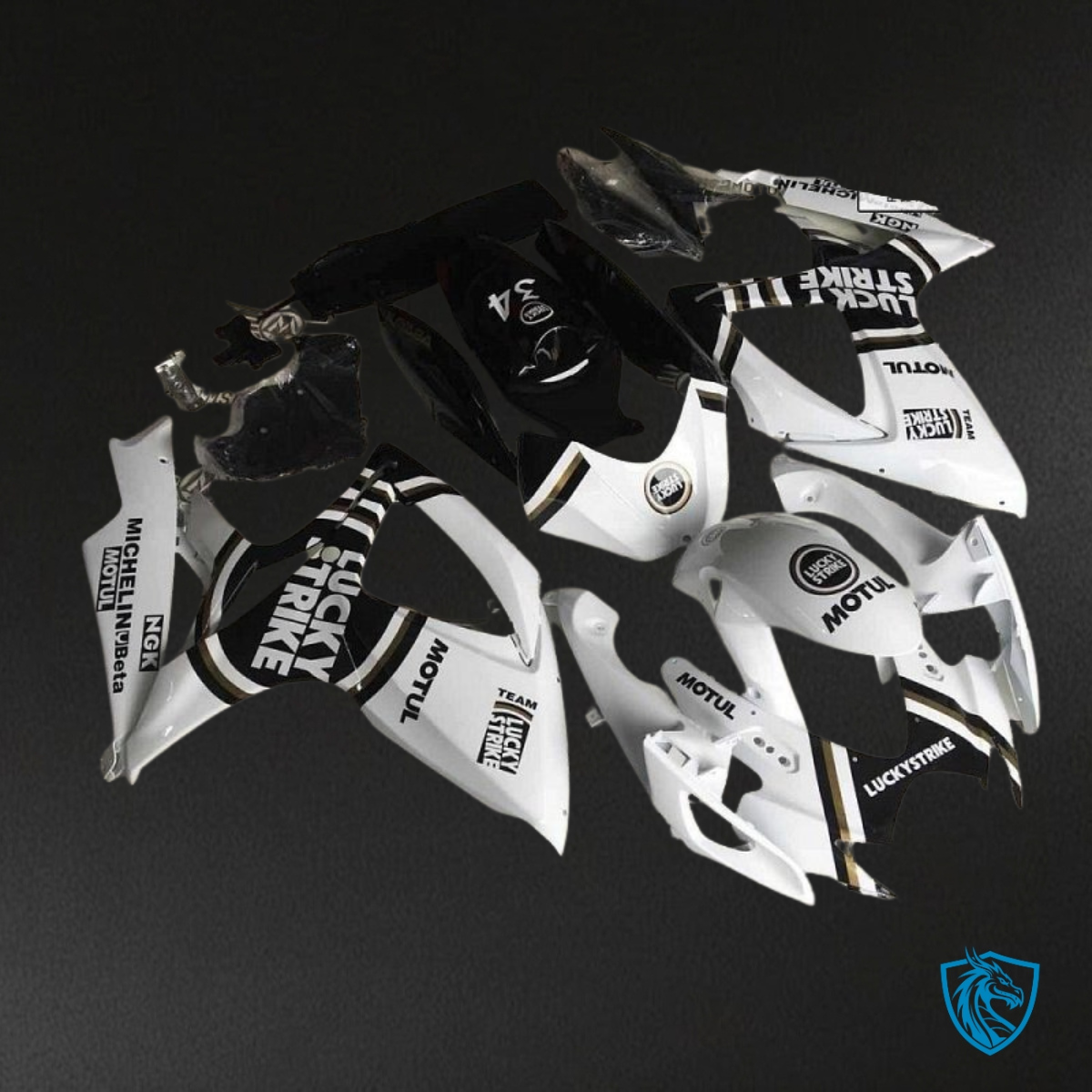 Suzuki GSXR600/750 (2006-2007) White & Black Lucky Strike Fairings Kit | ABS Bodywork