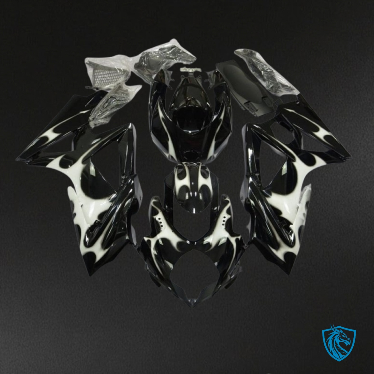 Suzuki GSXR600/750 (2008-2010) Black & White Flame - Custom ABS Fairing Kit