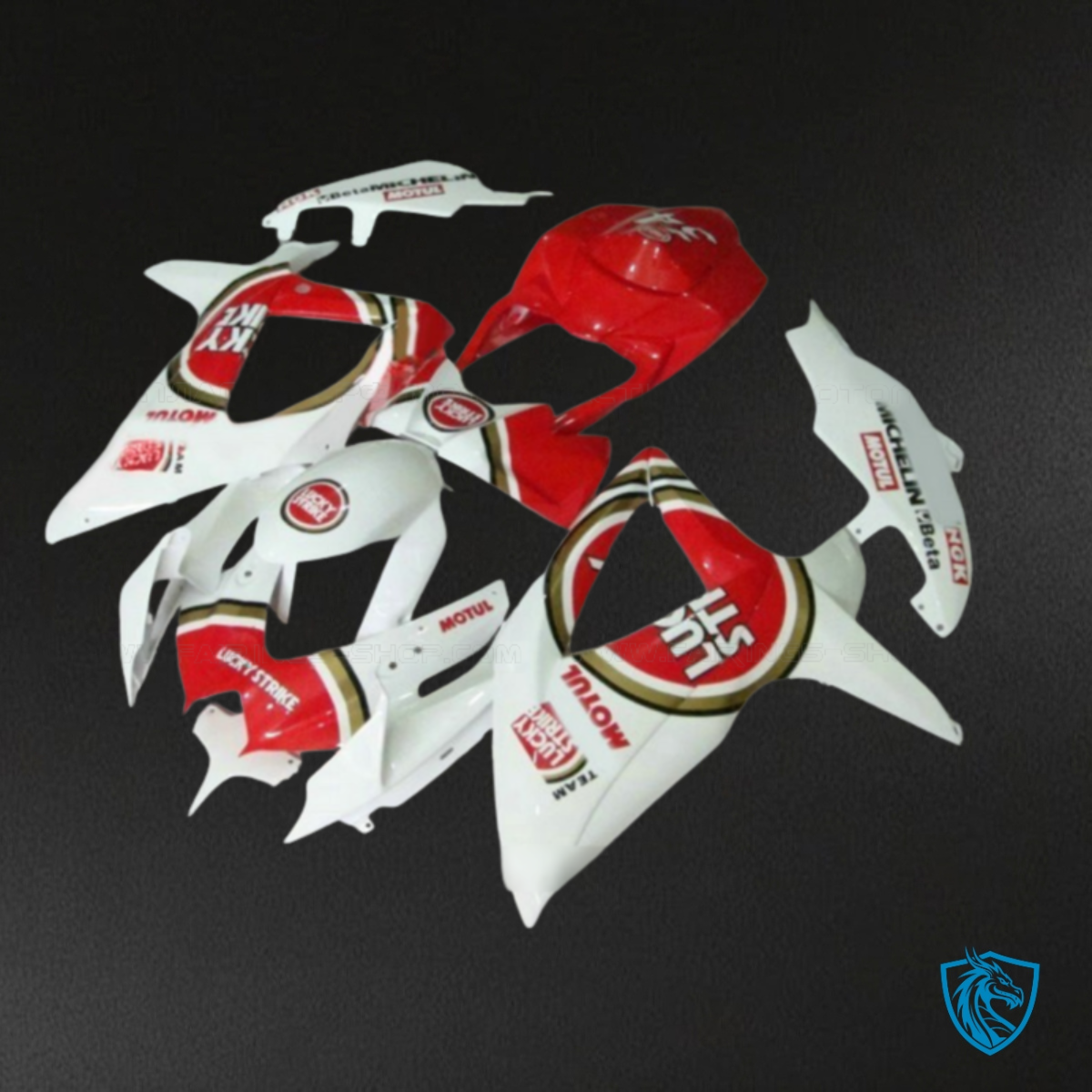 Suzuki GSXR600/750 (2008-2010) White & Red Lucky Strike Fairing Kit - Aftermarket ABS Bodywork