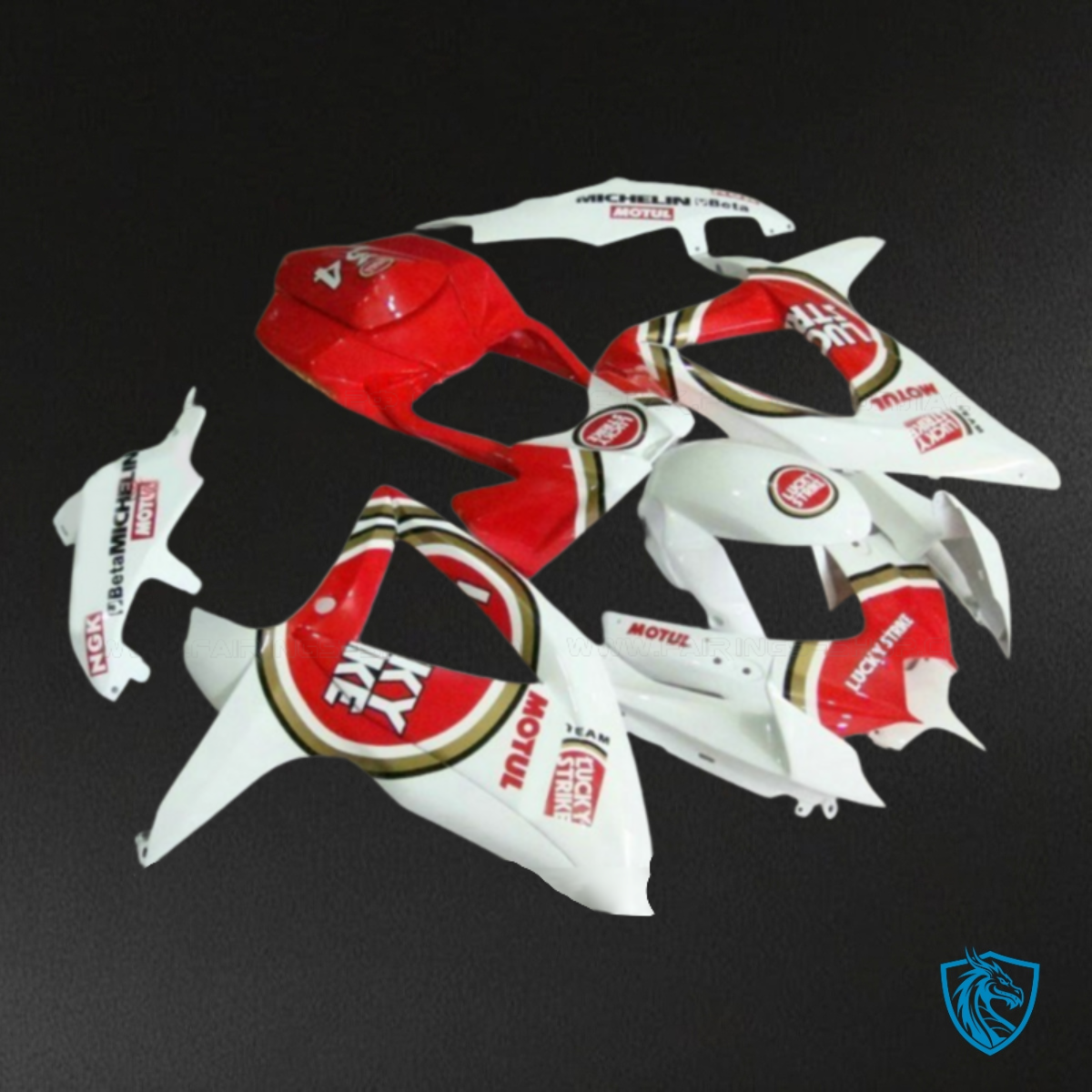 Suzuki GSXR600/750 (2008-2010) White & Red Lucky Strike Fairing Kit - Aftermarket ABS Bodywork