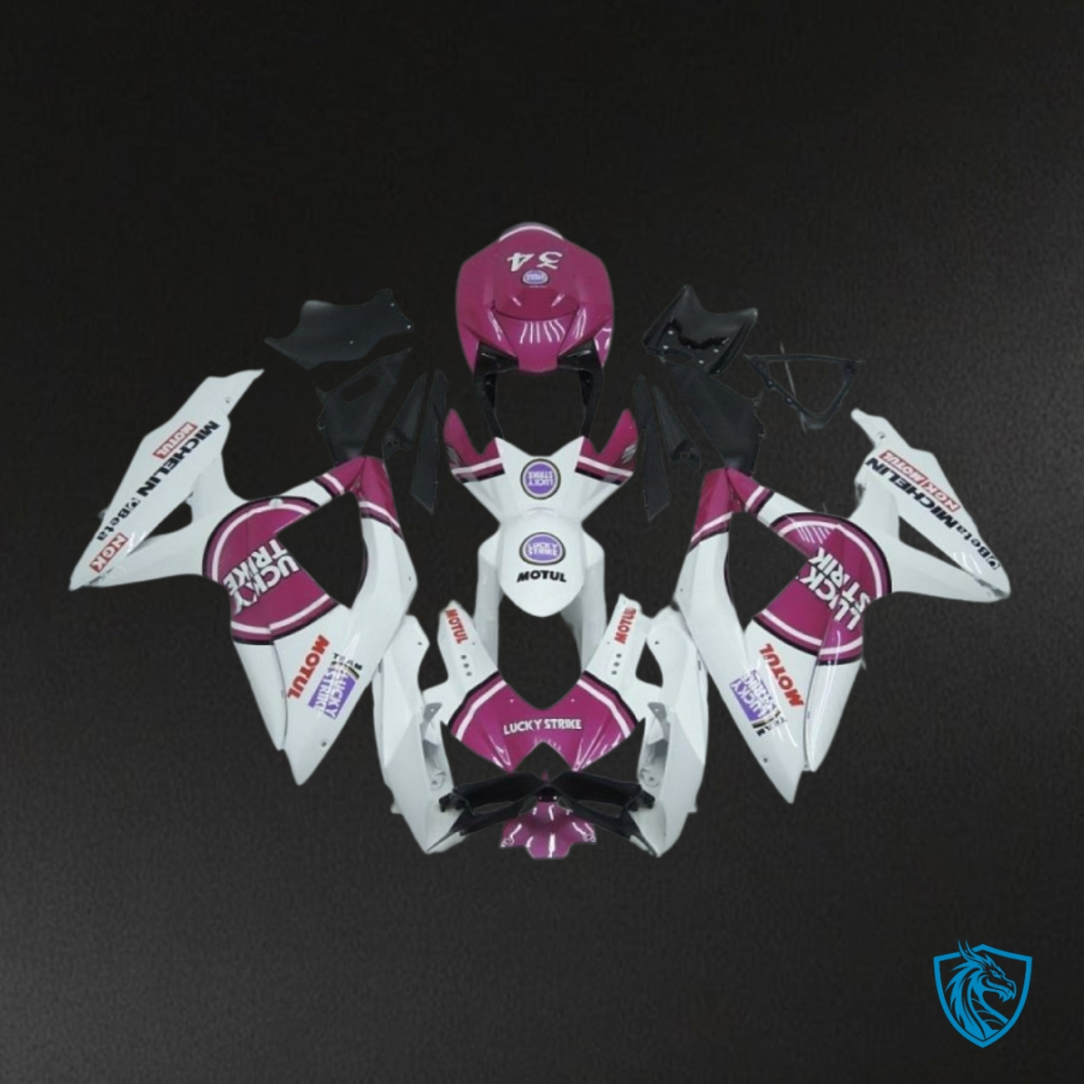 Suzuki GSXR600/750 (2008-2010) White & Pink Lucky Strike Fairing Kit | ABS Bodywork