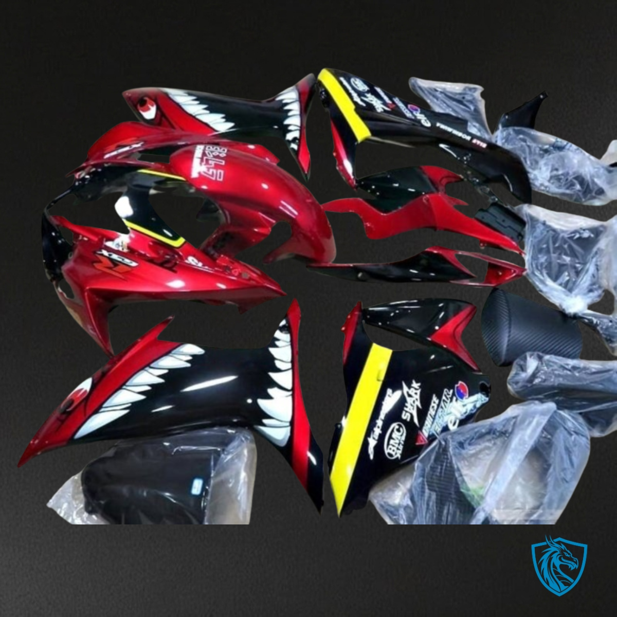 Suzuki GSXR600/750 (2011-2019) Red, Black & Yellow Shark - Custom ABS Fairing Kit