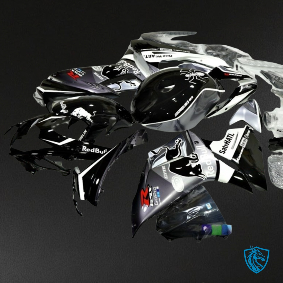 Suzuki GSXR600/750 (2011-2019) White, Gray & Black Red Bull - MERGEment Motorcycle Fairings Kit