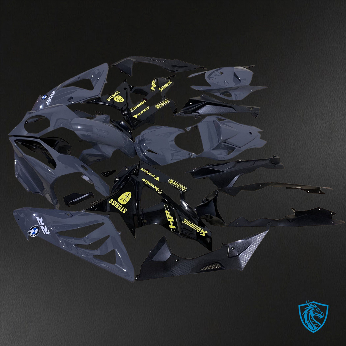 BMW S1000RR HP4 (2009-2014) Gloss Gray, Black & Yellow Fairings Kit - Aftermarket ABS Bodywork